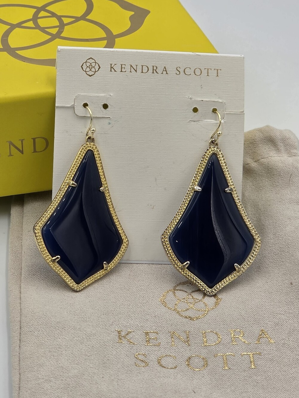 Kendra Scott Navy Alexandra Gold-Trim Drop Earrings